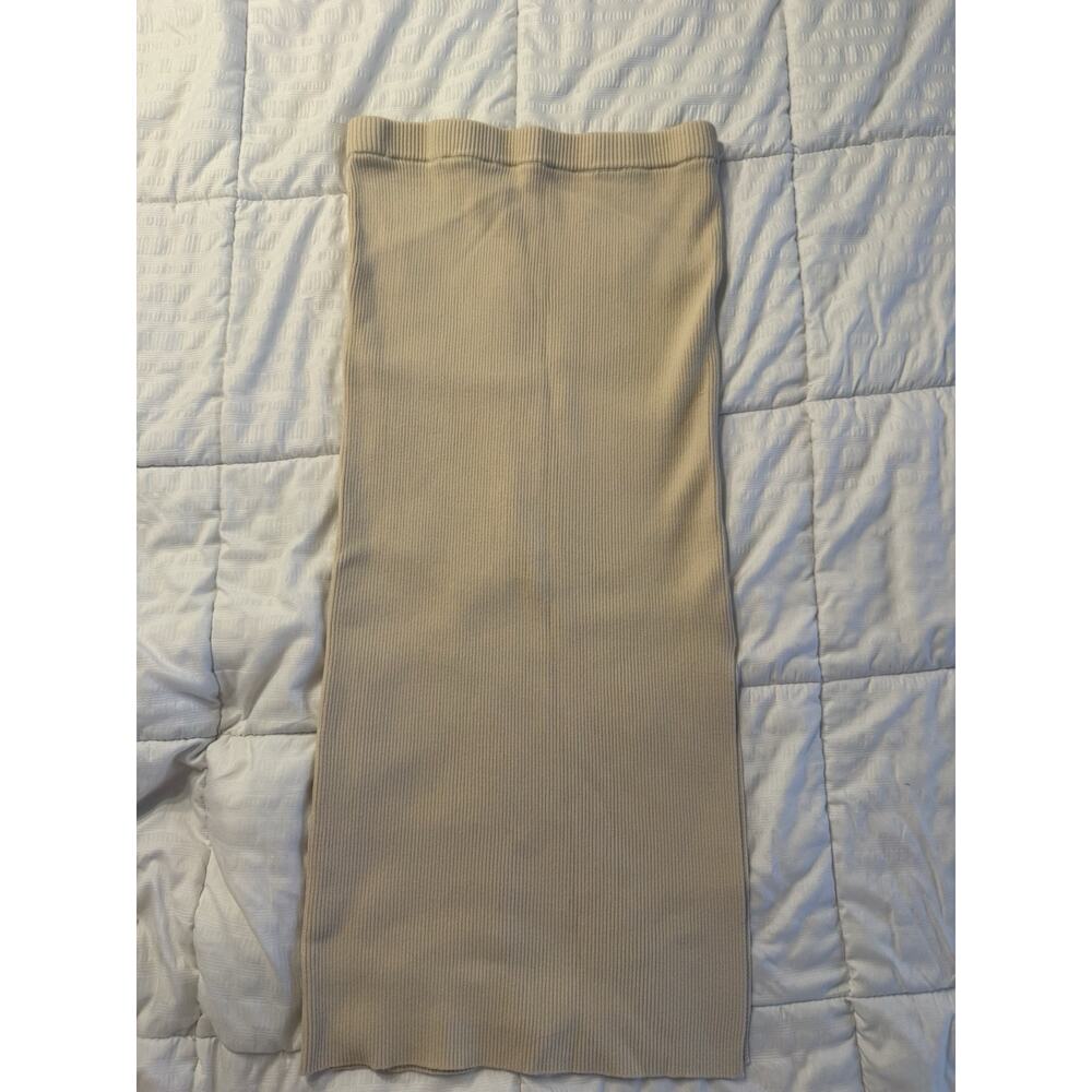 House of Harlow Beige Ribbed Skirt Stretchy Women's Medium Slit Midi